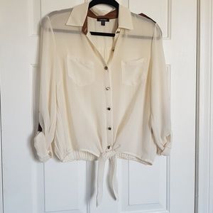 Sheer Blouse Beige Button Down